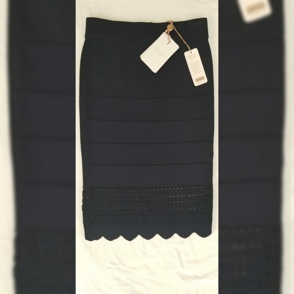 Ted Baker Blue Stef Scallop Detail Skirt Blue Navy. Size 1/US 4 - Picture 11 of 11